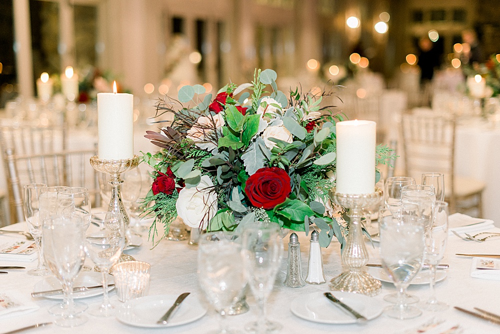 red and green floral centerpiece