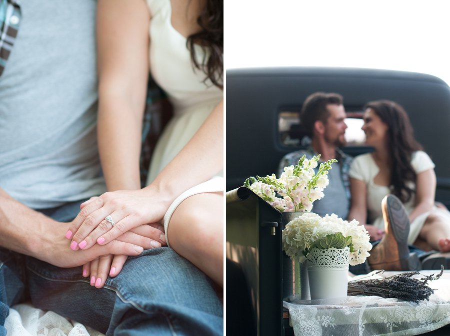 © Nicole D Photography | Hudson Valley, NY Engagement session on a farm with vintage Ford pick-up and white lace